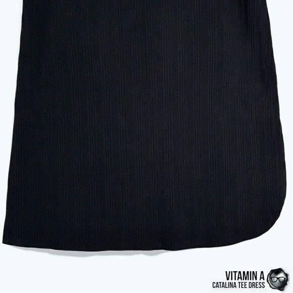 VITAMIN A CATALINA TEE LONG DRESS IN BLACK ORGANIC COTTON STRETCHY RIB KNIT MIDI - Picture 8 of 15